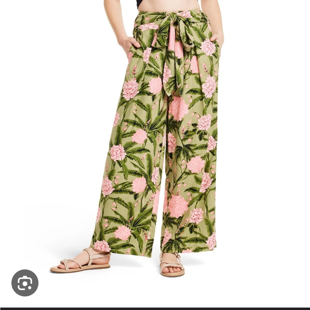 Women's Large Peony Print Pants - Agua Bendita x Target Green